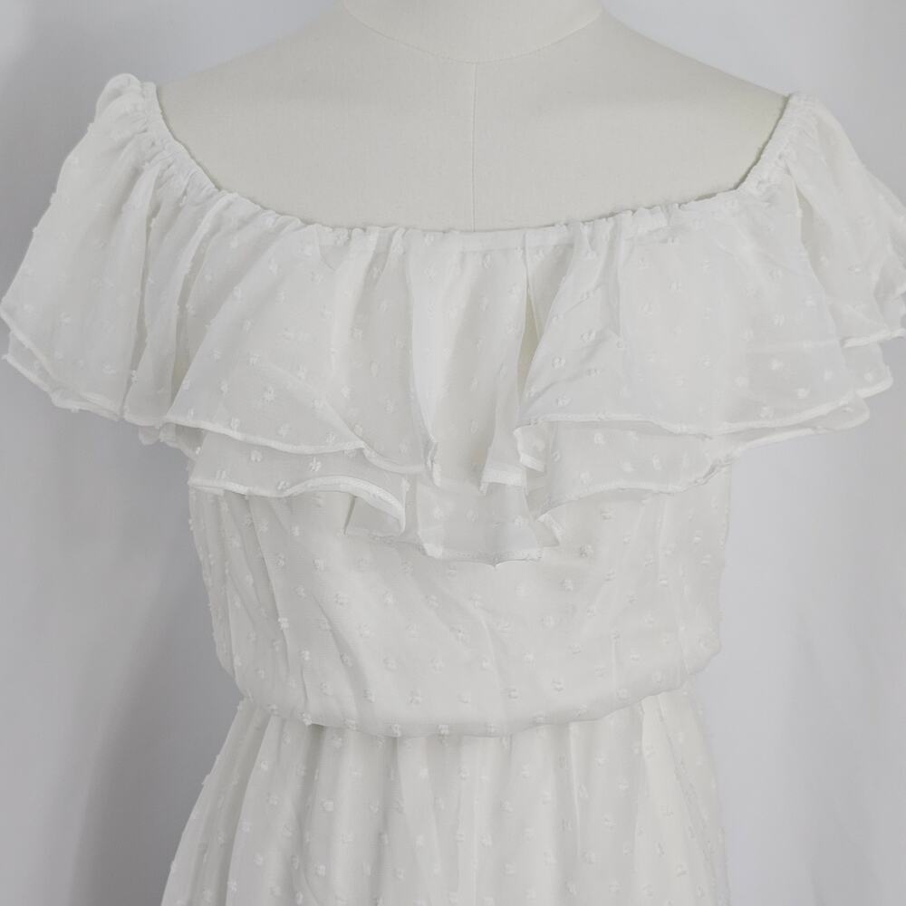 Lulus White Swiss Dot Ruffled Off The Shoulder Romper Women's Size M NWT - Picture 3 of 13